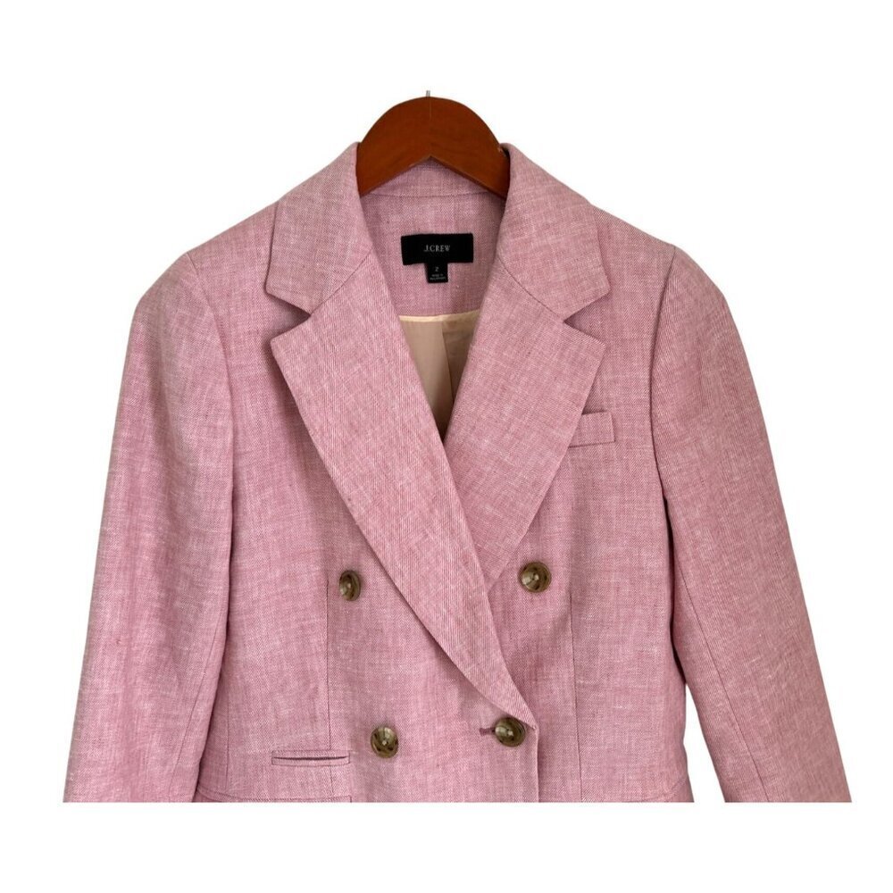 J. Crew Linen Bristol Double-Breasted Long Sleeve Casual Blazer Pink Size 2 - Picture 7 of 14